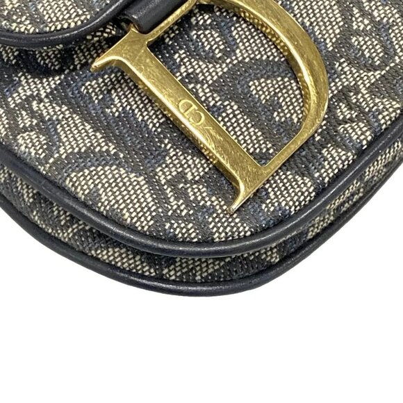 Auth DIOR/ChristianDior Double Saddle Bag - Cream Black Navy Jacquard Leather - Picture 7 of 16